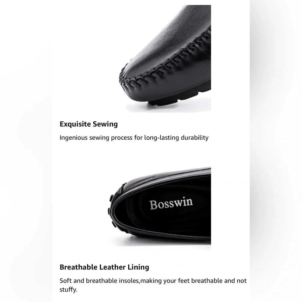 Bosswin Men's Loafer Premium Genuine Leather Shoes Slip on Breathable Driving